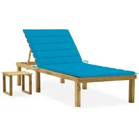 Furnicato Garten-Sonnenliege mit Tisch und Auflage Kiefer Imprägniert,