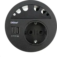 EVOline Circle80 Einbausteckdose mit USB-Doppelcharger A/C, Kabelführung, schwarz