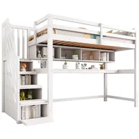 XDOVET Kinderhochbett mit Stauraumtreppe 90*200cm, Massivholz+MDF, Etagenbett, Kinderbett mit