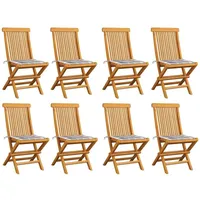 VidaXL Gartenstühle Graue Karomuster-Kissen 8 Stk. Massivholz Teak