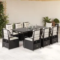 VidaXL 9-tlg. Garten-Essgruppe mit Kissen Schwarz Poly Rattan