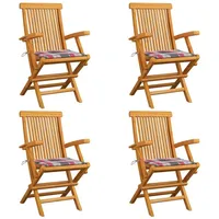 VidaXL Gartenstühle Rote Karomuster-Kissen 4 Stk. Massivholz Teak