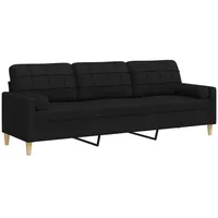 VidaXL Sofa 3-Sitzer mit Zierkissen Schwarz 210 cm Stoff