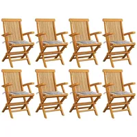 VidaXL Gartenstühle Graue Karomuster-Kissen 8 Stk. Massivholz Teak