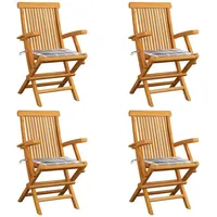 VidaXL Gartenstühle Graue Karomuster-Kissen 4 Stk. Massivholz Teak