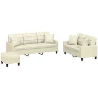 VidaXL 3-tlg. Sofagarnitur mit Kissen Creme Kunstleder