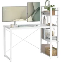 VASAGLE Schreibtisch Computertisch, mit Regalböden 120cm weiß / Weiß