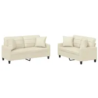 VidaXL 2-tlg. Sofagarnitur mit Kissen Creme Kunstleder
