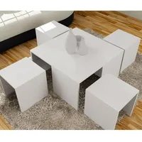 62263 Ausziehbar Couchtisch-Set Weiß 60x40x60 Holz Modern Beistelltisch NEU