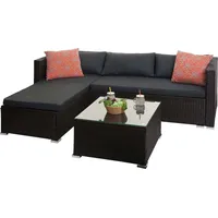 MCW Poly-Rattan Garnitur F57 5-teilig Braun Kissen Dunkelgrau mit