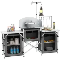 Outsunny Campingküche klappbar, Outdoor Küche mit Windschutz, 3 Schränkfach,