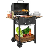 Outsunny Holzkohlegrill aus Edelstahl fahrbar Grillwagen mit Deckel Thermometer