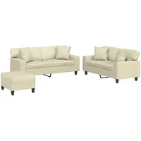 VidaXL 3-tlg. Sofagarnitur mit Kissen Creme Kunstleder