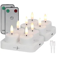 Lunartec 8er-Set LED-Akku-Teelichter mit USB-Ladestation, Fernbedienung, Timer
