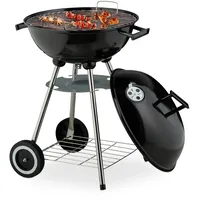 Relaxdays Kugelgrill, Ø 44 cm, Grillrost, Grillkugel mit Ascheschale,