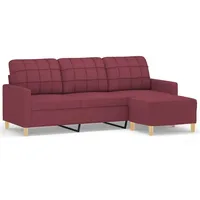 VidaXL 3-Sitzer-Sofa mit Hocker Weinrot 180 cm Stoff