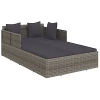 VidaXL Sonnenliege mit Kissen Grau 182x118x63 cm Poly Rattan