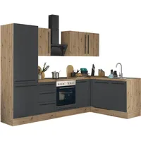 Kochstation Winkelküche Florida L-Form 280 cm schwarz
