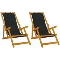 VidaXL Strandstühle 2er Set Schwarz Akazienholz & Textilene
