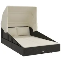 VidaXL Sonnenliege mit Faltdach Schwarz 200x114x128 cm Poly Rattan