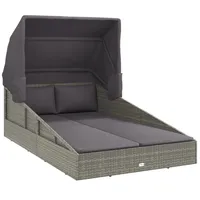 VidaXL Sonnenliege mit Faltdach Grau 200x114x128 cm Poly Rattan