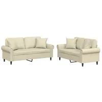 VidaXL 2-tlg. Sofagarnitur mit Kissen Creme Kunstleder