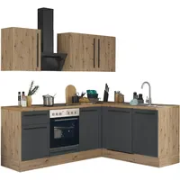 Kochstation Winkelküche Florida L-Form 220 cm schwarz