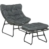 Outsunny Relaxsessel mit Fußhocker Kissen Outdoor Stahl Grau