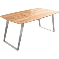 DeLife Esstisch Edge Boot 180x90 Akazie Natur Edelstahl Schräg