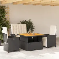 VidaXL 4-tlg. Garten-Essgruppe mit Kissen Schwarz Poly Rattan