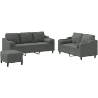 VidaXL 3-tlg. Sofagarnitur mit Kissen Dunkelgrau Stoff