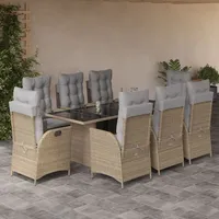 VidaXL 9-tlg. Garten-Essgruppe mit Kissen Beigemischung Poly Rattan