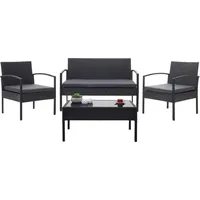 MCW Poly-Rattan Garnitur MCW-F56, Balkon-/Garten-/Lounge-Set Sitzgruppe - schwarz, Kissen