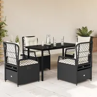 VidaXL 5-tlg. Garten-Essgruppe mit Kissen Schwarz Poly Rattan