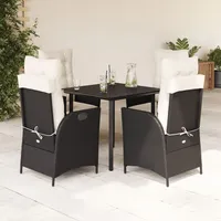 VidaXL 5-tlg. Garten-Essgruppe mit Kissen Schwarz Poly Rattan