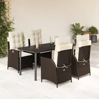 VidaXL 5-tlg. Garten-Essgruppe mit Kissen Braun Poly Rattan