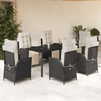 VidaXL 7-tlg. Garten-Essgruppe mit Kissen Schwarz Poly Rattan