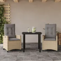VidaXL 3-tlg. Garten-Essgruppe mit Kissen Beigemischung Poly Rattan
