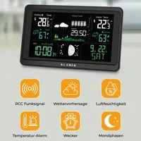Klamer Wetterstation Funk mit Außensensor, Digitale Funkwetterstation, Temperaturwarnung, Raumthermometer