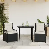 VidaXL 3-tlg. Garten-Essgruppe mit Kissen Schwarz Poly Rattan