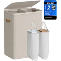 Songmics Wäschekorb, Wäschekorb Gross 170L Zwei Fächer, cappuccinobeige