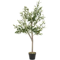 ML-Design Künstlicher Olivenbaum 120 cm, | mit Naturholzstamm und