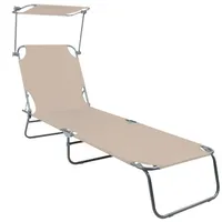 Mojawo 3-Bein Gartenliege Beige 186x55x24cm mit Dach-MGM4000BG
