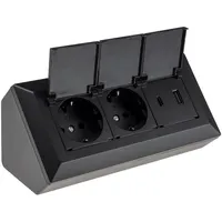 ChiliTec Steckdosenblock 23953, 2-fach, mit Schutzklappen, USB-A+C, schwarz