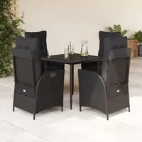 VidaXL 5-tlg. Garten-Essgruppe mit Kissen Schwarz Poly Rattan