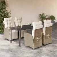 VidaXL 5-tlg. Garten-Essgruppe mit Kissen Beige Poly Rattan