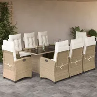 VidaXL 9-tlg. Garten-Essgruppe mit Kissen Beige Poly Rattan