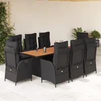 VidaXL 9-tlg. Garten-Essgruppe mit Kissen Schwarz Poly Rattan