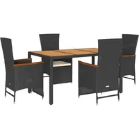 VidaXL 5-tlg. Garten-Essgruppe mit Kissen Schwarz Poly Rattan