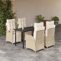 VidaXL 5-tlg. Garten-Essgruppe mit Kissen Beige Poly Rattan